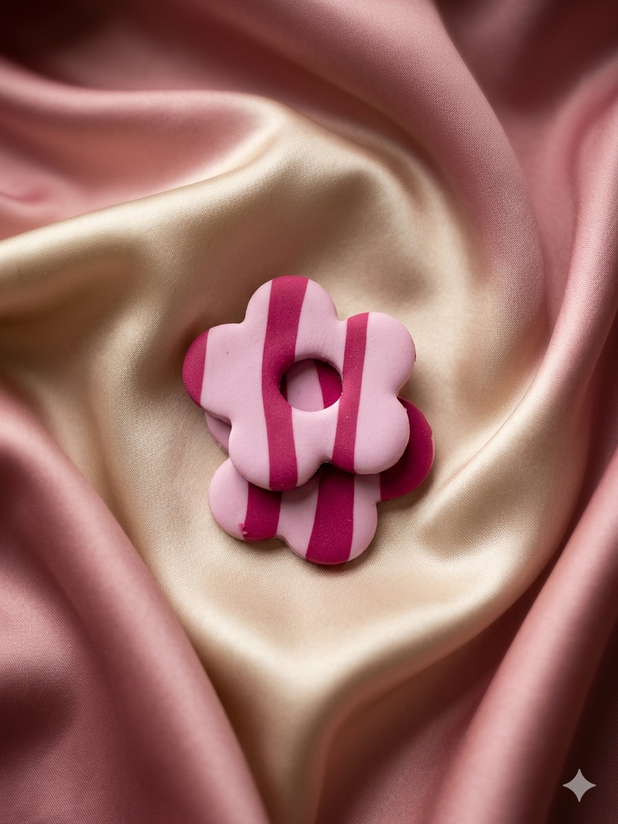 Boucles d'oreilles Fleurs "Rayures Candy" en Argile Polymère